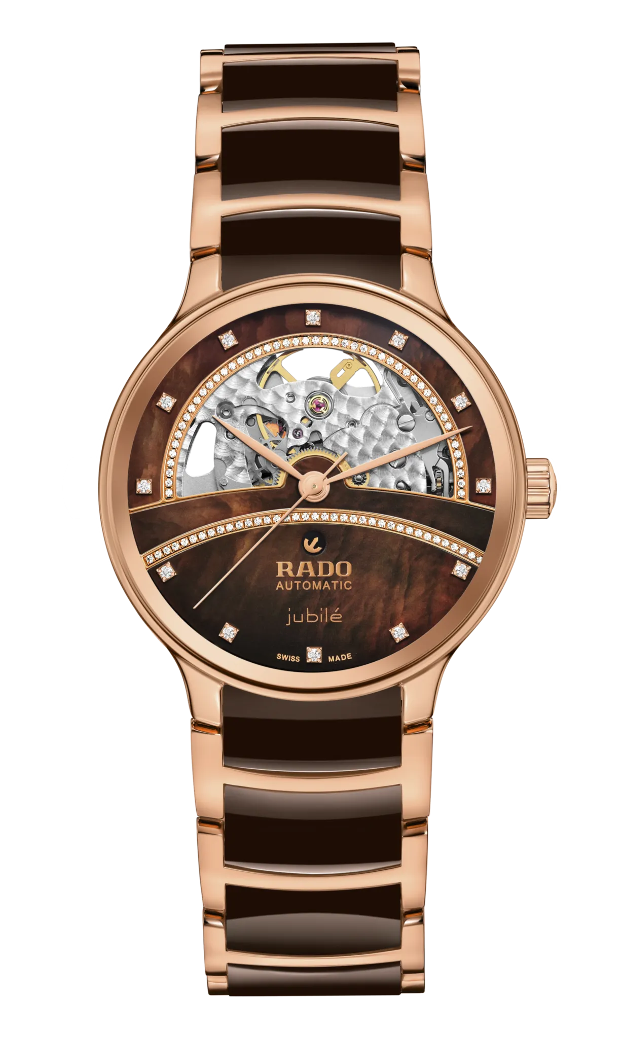 Rado Centrix Automatic Diamonds Open Heart Brown & Rose Gold Dial Women 35MM