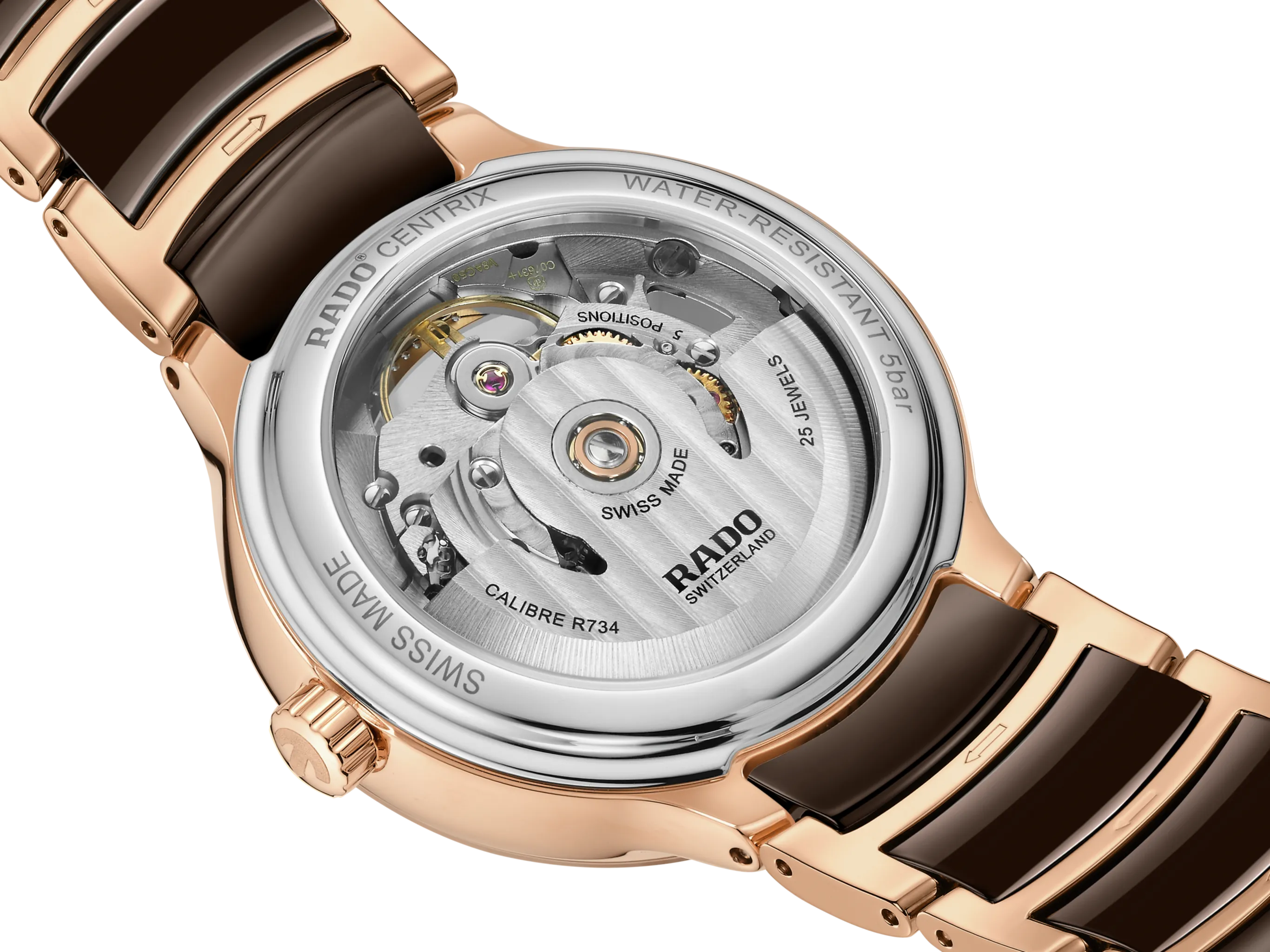 Rado Centrix Automatic Diamonds Open Heart Brown & Rose Gold Dial Women 35MM