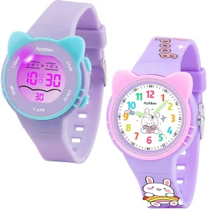 Read, 30M Waterproof Children Quartz Wristwatches, Cute Telling Time Hand Watch with Cartoon Soft Strap Age 5-12 Cat Analog Digital Watch for Girls Boys Toddler, Learning Time and frontier magma rut Easy to 
