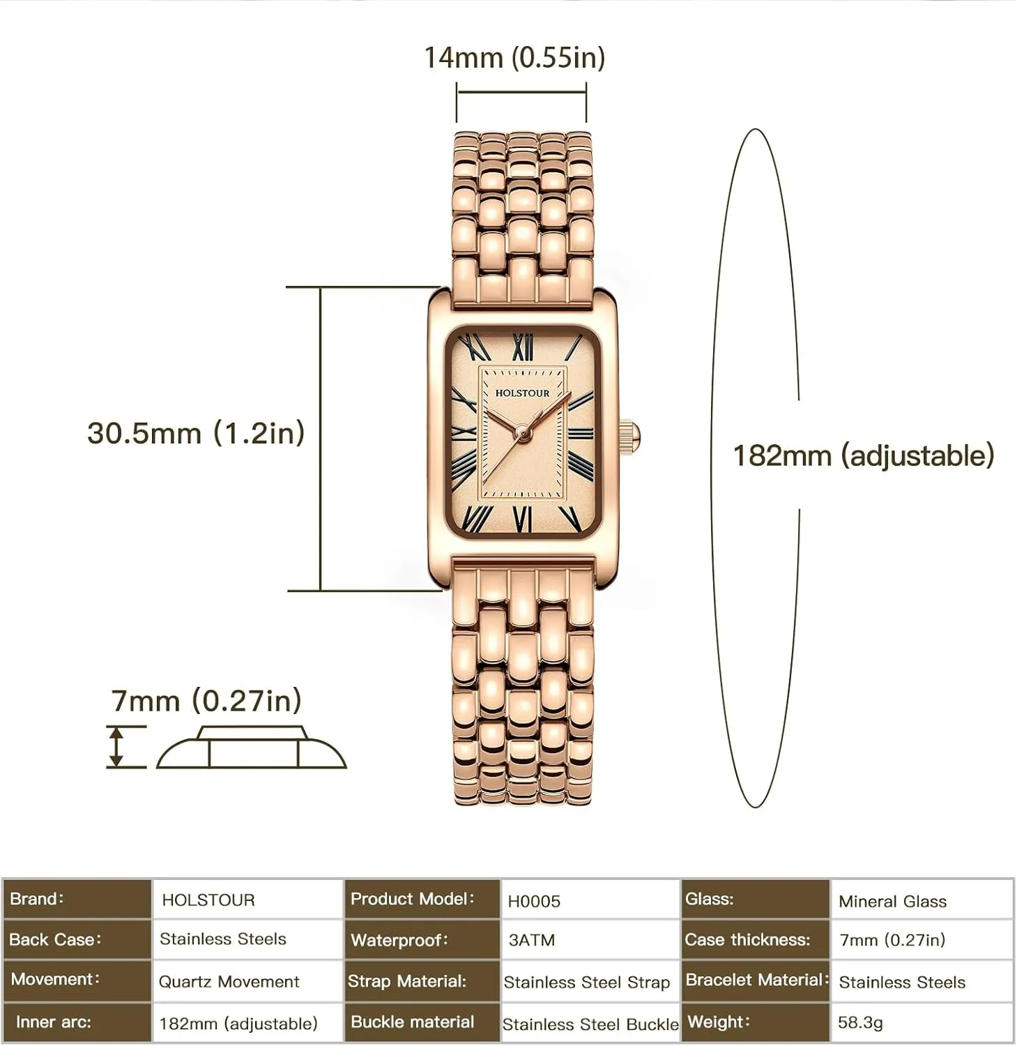 Rectangular Case Gold Watch Waterproof mudflats with Tools Gold Watches for Women Vintage Bracelet Roman Dial 