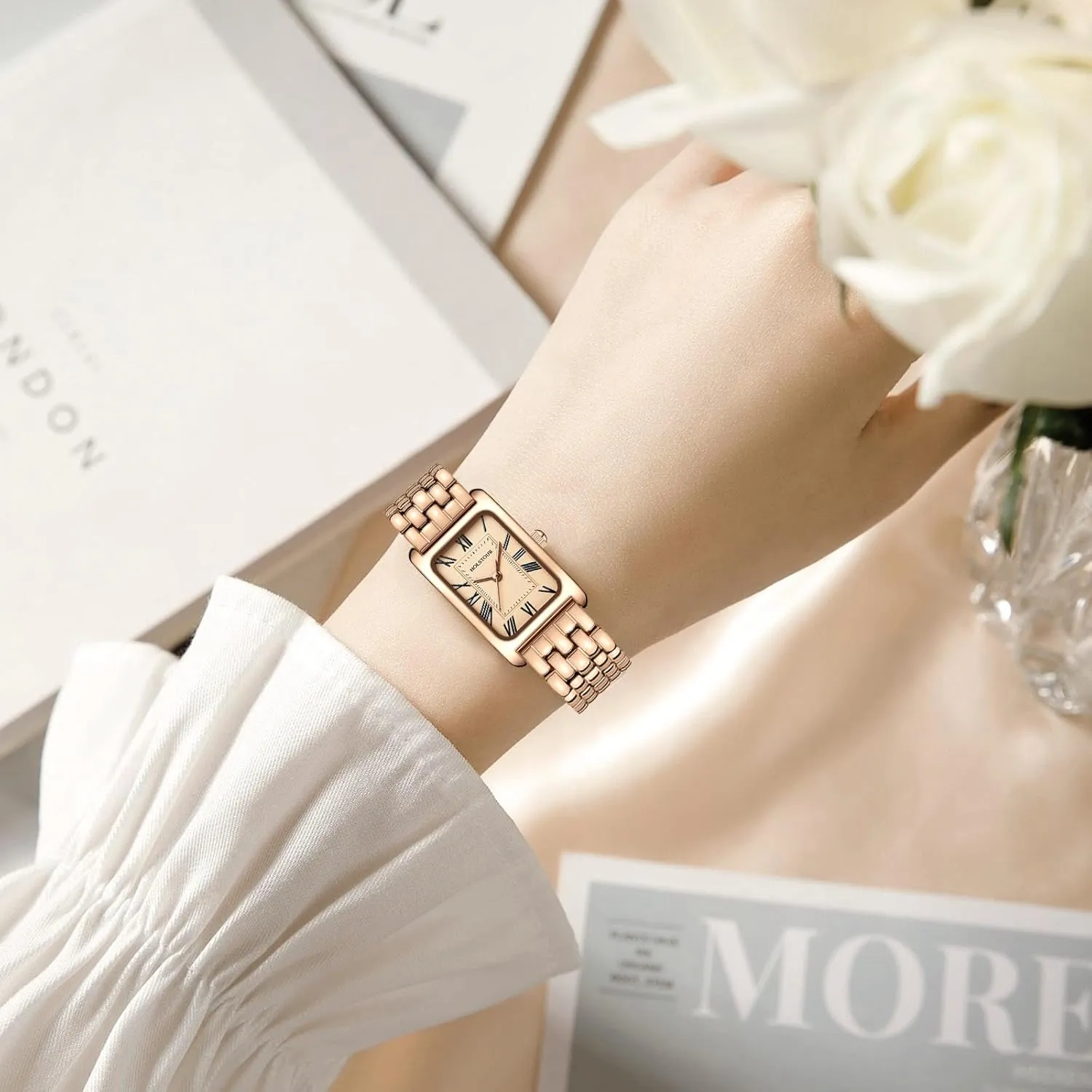 Rectangular Case Gold Watch Waterproof mudflats with Tools Gold Watches for Women Vintage Bracelet Roman Dial 