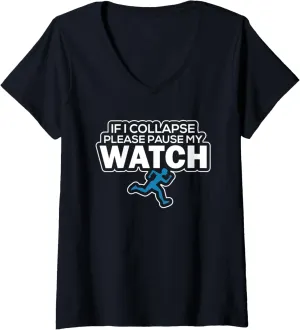 recurring My Watch Triathlon Runner V-Neck T-Shirt Womens If I Collapse Please Pause 