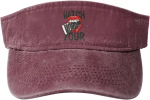Red Lips Sun Visor Hats for Women Men Cotton Adjustable Sports Empty Top Golf Cap Vintage Watch Your Word redwing Slogan in 