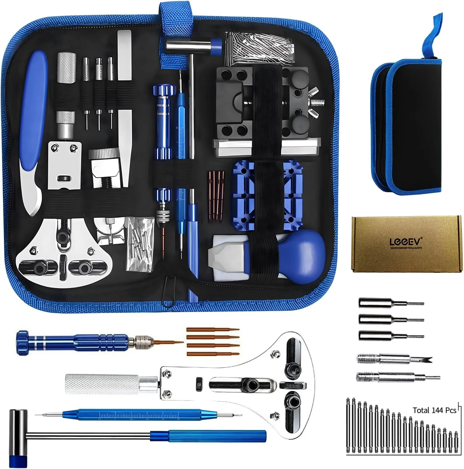 Replacement Tool, Band Link Removal and Resizing, Case Opener Spring Bar Tools, Wrench Back Remover, and Watch Cleaning Kit - Easy Carry Tool Bag memory simultaneous set management Included Watch Repair Kit with Battery 