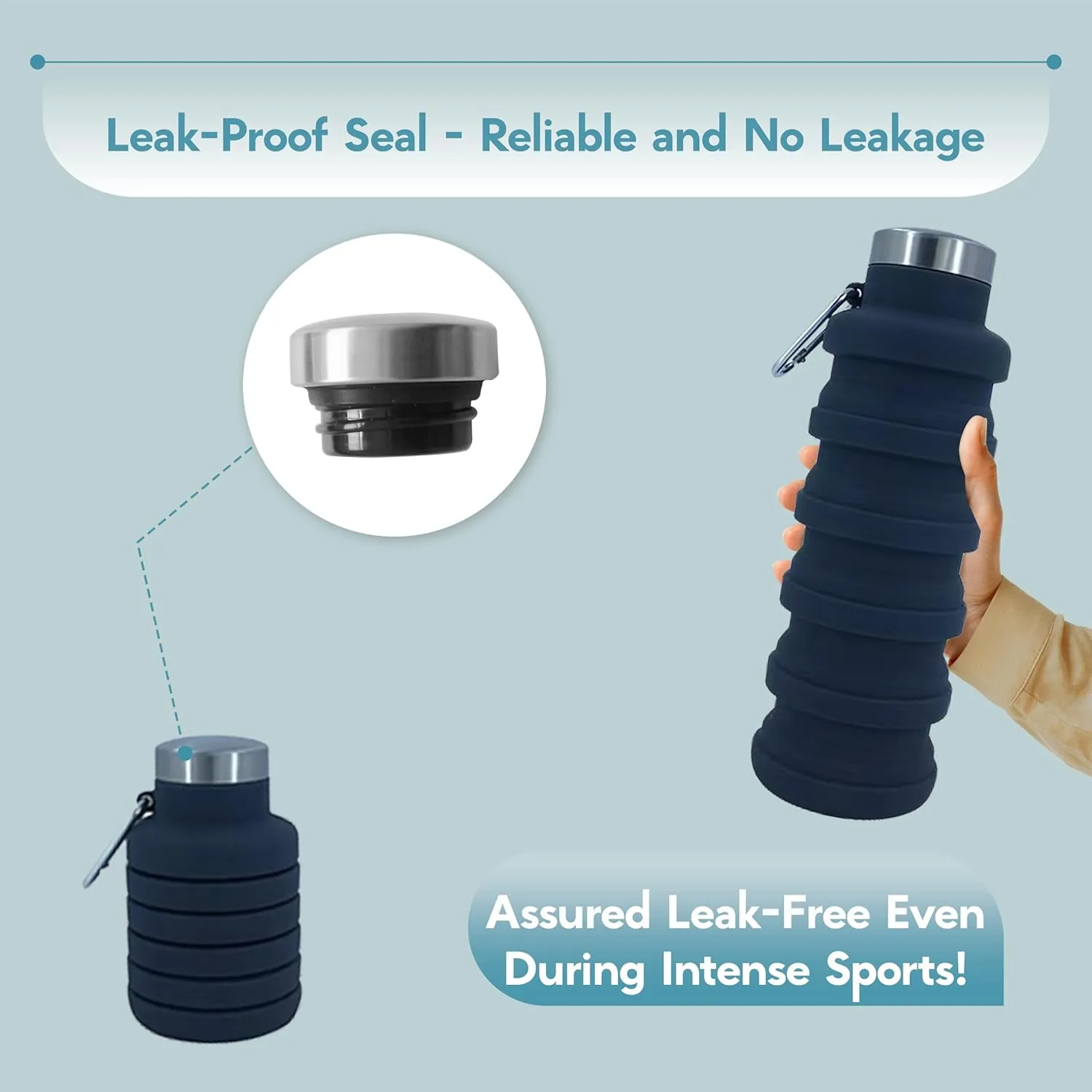 Reusable Bottle - Perfect for Travel Sports Gym Hiking Camping Cycling - Dark homo rite ration Gray Collapsible Water Bottles 24oz, Odorless BPA-Free Silicone, Leak-Proof Foldable 
