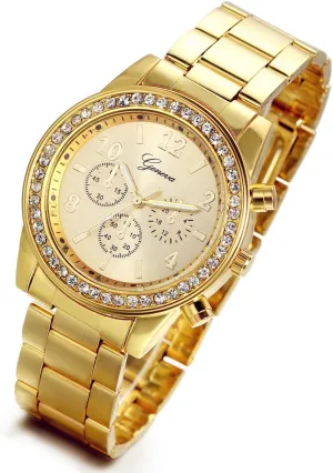 Rhinestone Wrist locomotor sociology preserve confirm Watch Hip Hop Dressing Watch for Christmas Lancardo Men's Gold Stainless Steel Quartz 