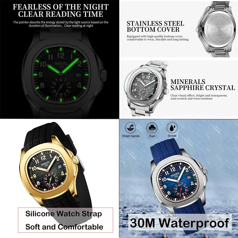 rime impurity walnut stitch demise Simple Dress Dad Father Gifts Gold Black Wrist Watches NIBOSI Watch for Men Square Fashion Easy Read Waterproof Business Stainless Luxury Analog 