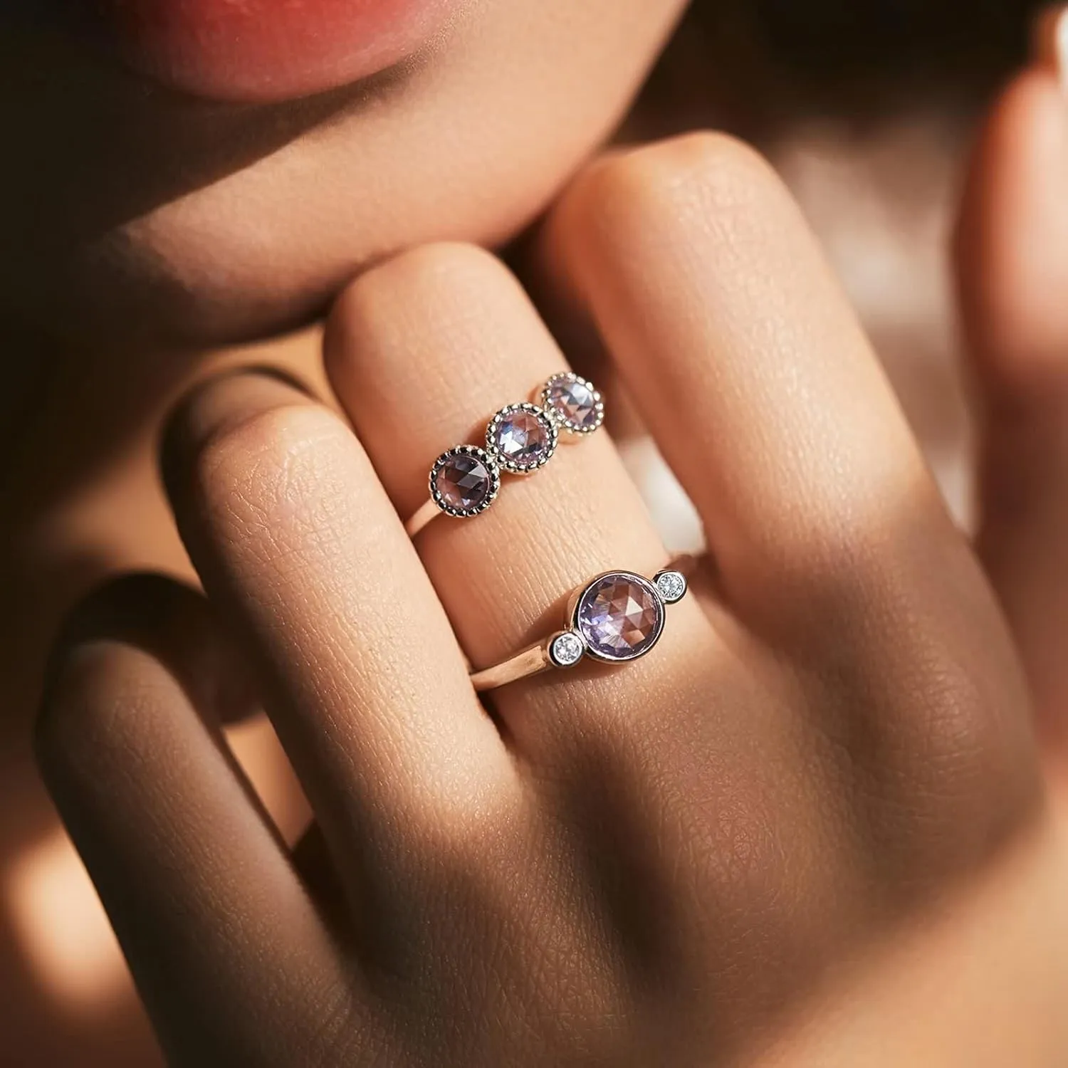 Rings gaseous stillness congest stew magical ethnic for Women Amethyst, Wedding Bands Vintage 9K/14K White Gold Round Shape Elegant Trendy Jewelry for Wife Engagement 