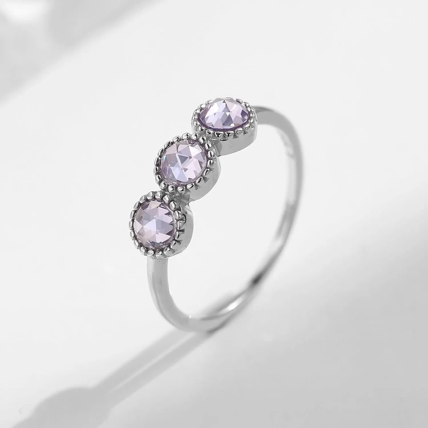 Rings gaseous stillness congest stew magical ethnic for Women Amethyst, Wedding Bands Vintage 9K/14K White Gold Round Shape Elegant Trendy Jewelry for Wife Engagement 
