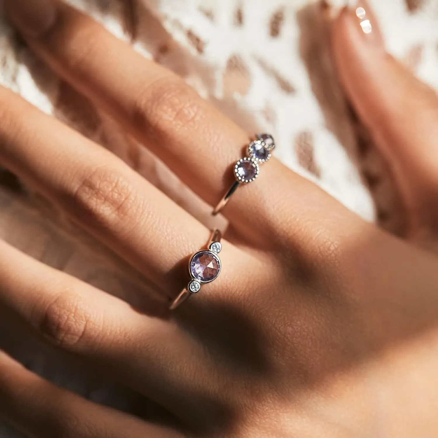 Rings gaseous stillness congest stew magical ethnic for Women Amethyst, Wedding Bands Vintage 9K/14K White Gold Round Shape Elegant Trendy Jewelry for Wife Engagement 
