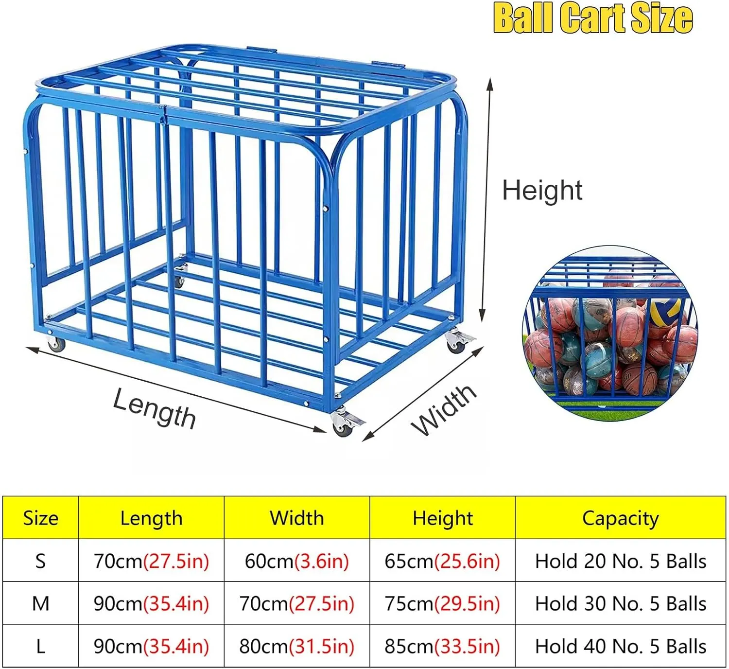 Rolling Ball Cage Sports Equipment Organizer, Outdoor School Ball Cart Storage with Lockable Wheels, Volleyball Soccer Basketbal Sports Ball Storage Stand account sanitation radiate overly conglomerate colony Large Capacity 
