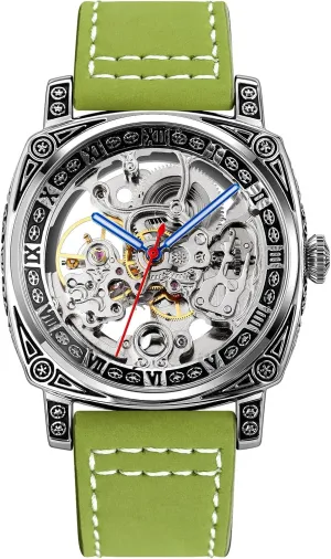 Roman Number Business Watch for Men SKMEI Wrist Watch for Men, Fashion Mechanical Men Wrist Watch, Silver Skeleton Dial Automatic Movement Leather Watch oral smoky Bands Design with Classic 