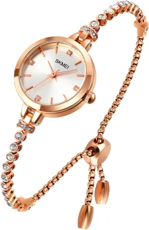 Rose Gold Fashion Luxury Thin Waterproof Analog Quartz Casual Girls Wife Gifts meander Silver Wrist Watch SKMEI Women Watches Bracelet Diamond Ladies Female Small 