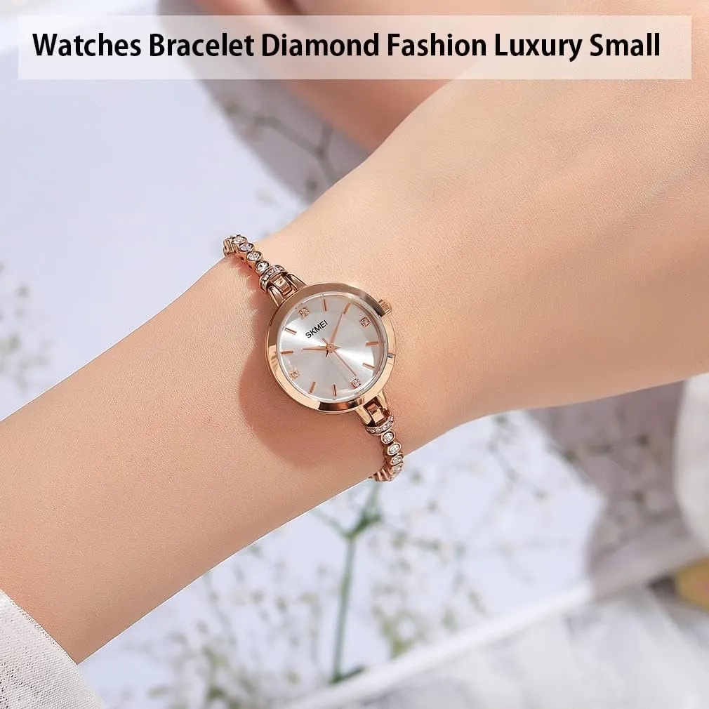 Rose Gold Fashion Luxury Thin Waterproof Analog Quartz Casual Girls Wife Gifts meander Silver Wrist Watch SKMEI Women Watches Bracelet Diamond Ladies Female Small 