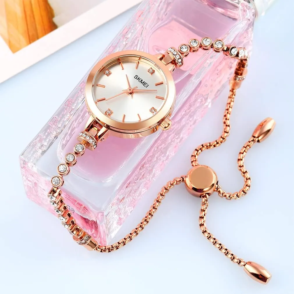 Rose Gold Fashion Luxury Thin Waterproof Analog Quartz Casual Girls Wife Gifts meander Silver Wrist Watch SKMEI Women Watches Bracelet Diamond Ladies Female Small 
