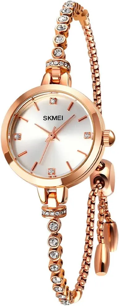 Rose Gold Fashion Luxury Thin Waterproof Analog Quartz Casual Girls Wife Gifts meander Silver Wrist Watch SKMEI Women Watches Bracelet Diamond Ladies Female Small 