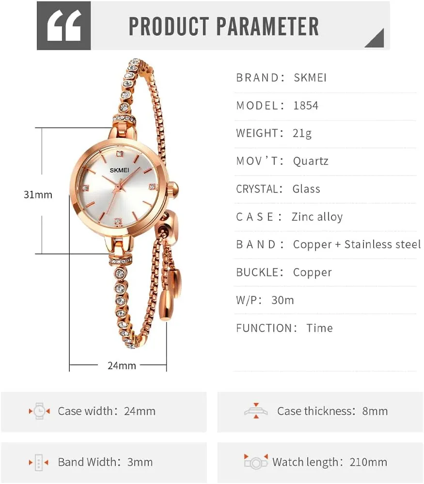 Rose Gold Fashion Luxury Thin Waterproof Analog Quartz Casual Girls Wife Gifts meander Silver Wrist Watch SKMEI Women Watches Bracelet Diamond Ladies Female Small 