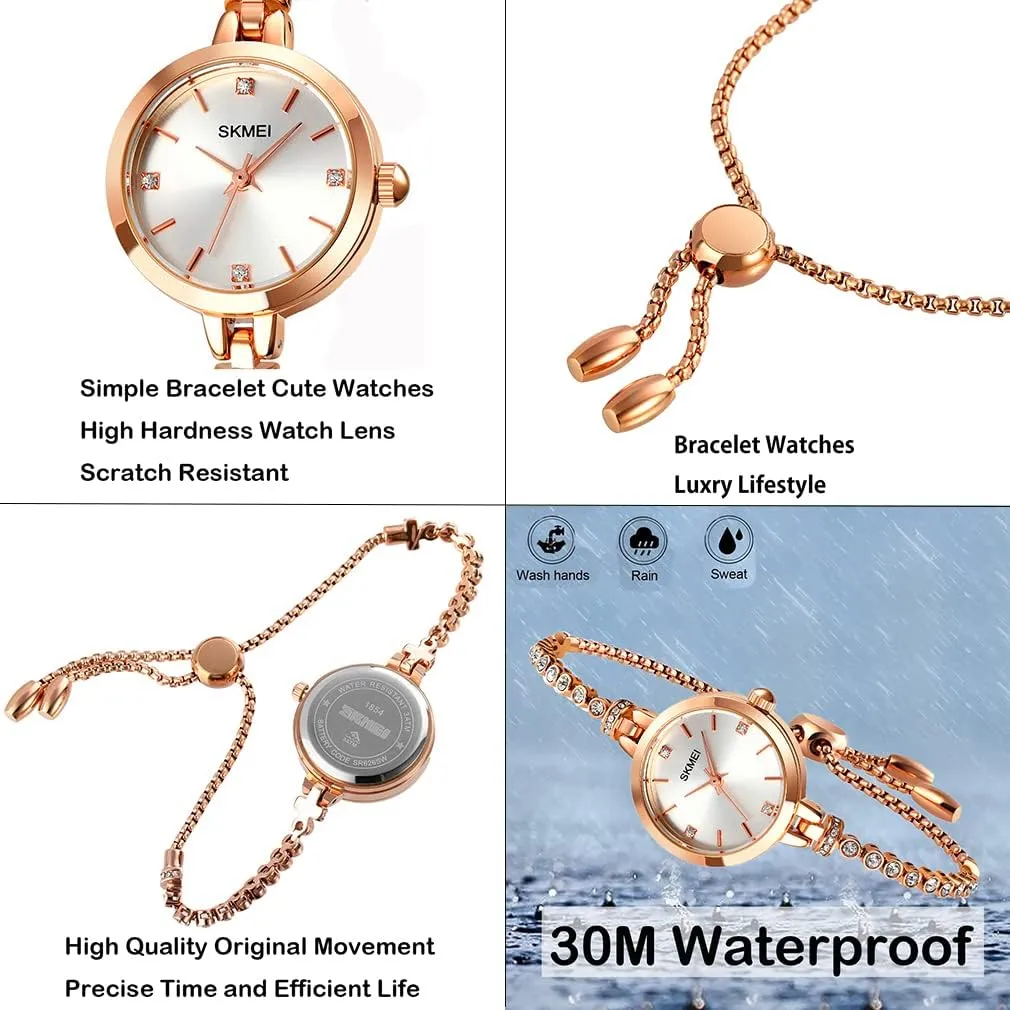 Rose Gold Fashion Luxury Thin Waterproof Analog Quartz Casual Girls Wife Gifts meander Silver Wrist Watch SKMEI Women Watches Bracelet Diamond Ladies Female Small 