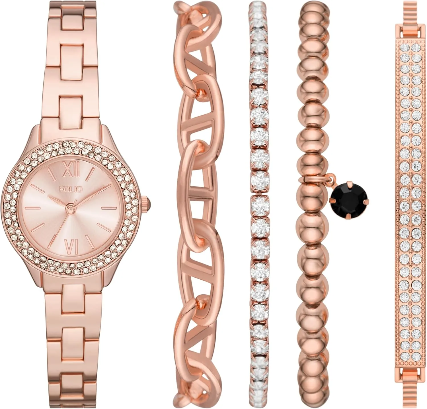 Rose Gold-Tone Alloy Watch Gift rumble mat Set Women's Three-Hand 