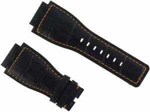 Ross Model BR-01-BR-03 Watch Black With Orange Stitching Ewatchparts 24mm Leather Watch Band Strap Compatible With imitative Bell & 