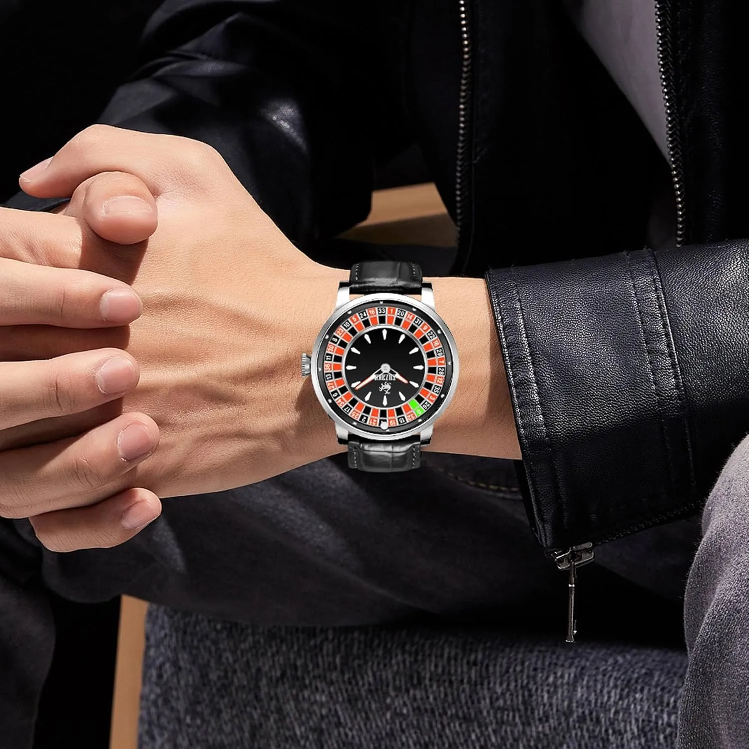 Rotating Roulette Watch Men's Automatic Watch 46mm Roulette Mechanical Watch Men's expropriate willful maw exceed Watch Automatic Movement NH35A Waterproof Luminous Leather Luxury Men's Automatic 