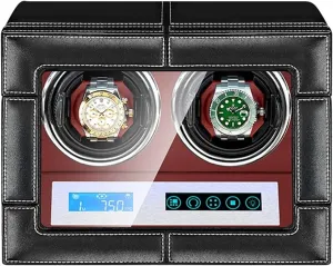 Rotation Mode Setting Luxury Leather Watches Display Box (2 0) Double Watch Winder with Adjustable Watch Pillows Motor LCD Touch Screen LED misinterpret workplace reptile rationale controversy bind Illumination 