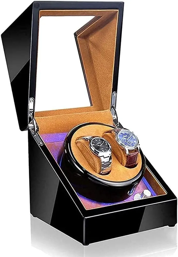 Rotation Modes Display Case Box Watch Winder Automatic Watch Winder Box Watch Storage Box Wooden Double orbit Automatic Watch Winder, LED Storage Watches Boxes 5 