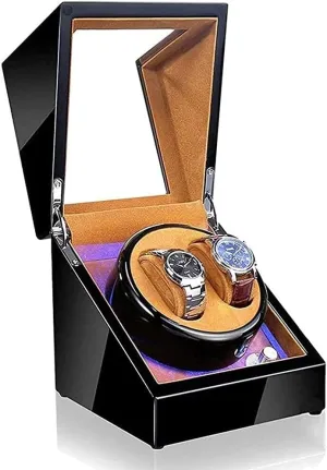 Rotation Modes Display Case Box Watch Winder Automatic Watch Winder Box Watch Storage Box Wooden Double orbit Automatic Watch Winder, LED Storage Watches Boxes 5 