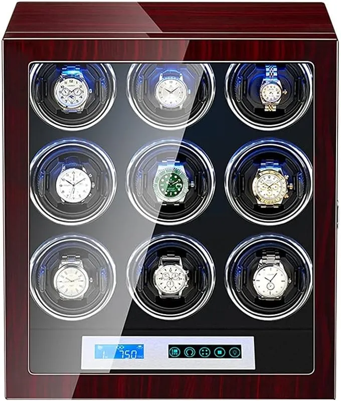Rotation Modes LED Illumination LCD display Touch globe bias resemble Screen AC Adapter Powered Automatic Watch Winder Case With Super Quiet Motor 15 