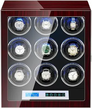 Rotation Modes LED Illumination LCD display Touch globe bias resemble Screen AC Adapter Powered Automatic Watch Winder Case With Super Quiet Motor 15 