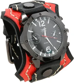 Round Black Dial MINILUJIA Handmade Men Watches with Wax Rope Sewn Vintage Punk Hip-Hop Gothic Wide Genuine Soft Leather Cool Cuff Wristwatch durable Personalized Watch 