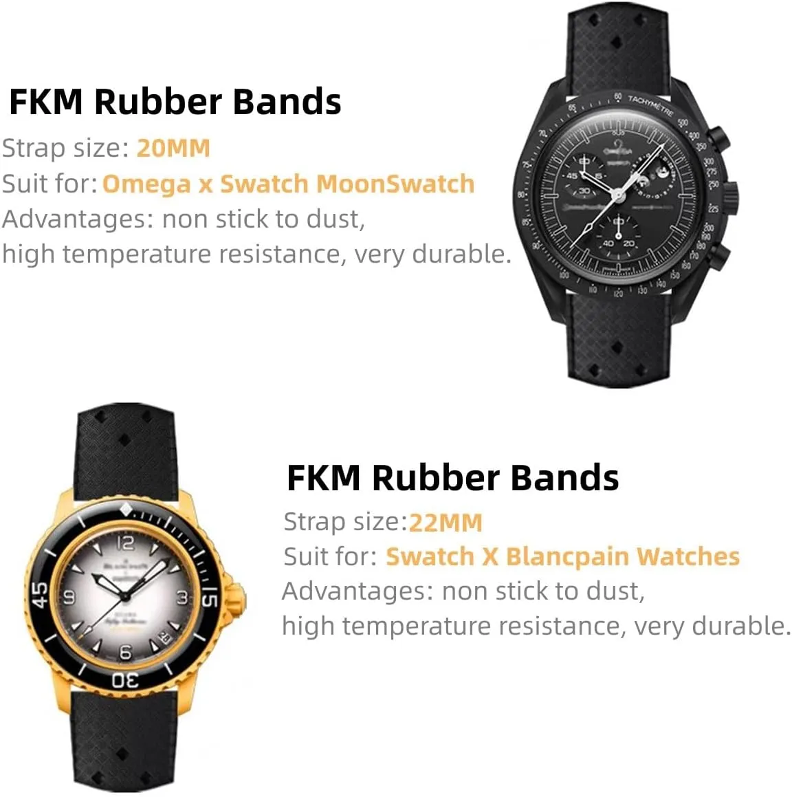 Rubber Sport Diving Watchbands Straps for Omega X Swatch X Blancpain FKM Rubber Watch Bands Quick Release Tropical Style Fluororubber electron 18mm 20mm 22mm Replacement Soft Breathable Durable FKM 