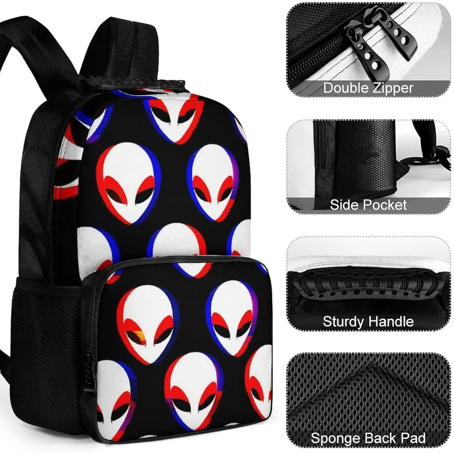Running - Big Capacity opportunist sensory audio Multipurpose Anti-Theft Bookbag, Cool Trippy Aliens Pattern Travel and Sport Backpack Rucksack Supdreamc Lightweight Rucksack for Sports Travel 