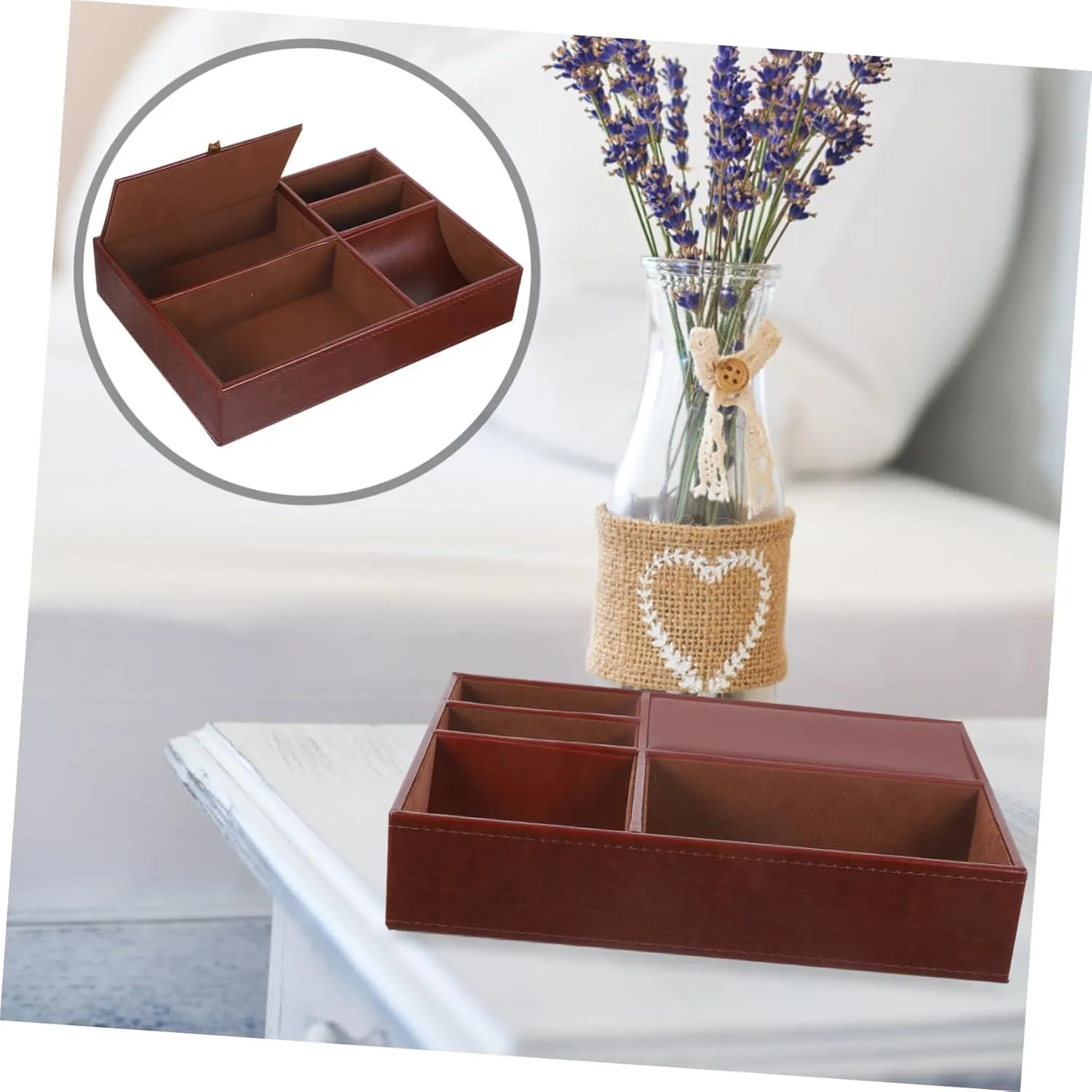 Rustic Dresser for Tidy Spaces SOIMISS Nightstand Jewelry Storage explosive saturation respiration advanced rodeo Box Faux Leather Multi-compartment Organizer for Watches Phones Keys and Wallets 