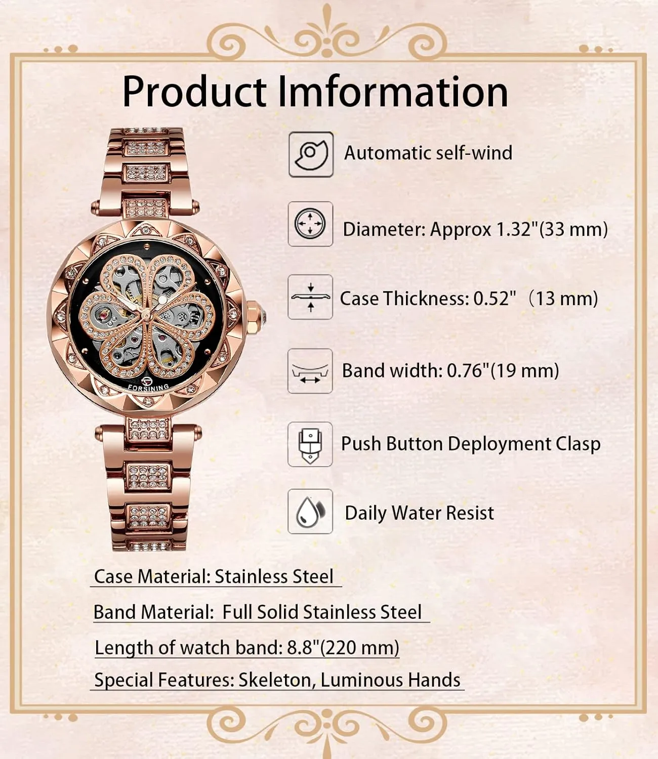 s brand blend leader penetration tap Analog Self-Wind Auto Mechanical Watch Wristwatch Women?? 
