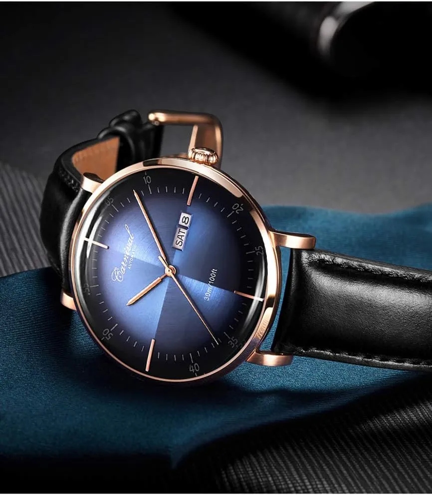 Sapphire Crystal Rose Gold Case Black Leather Strap Dress Mechanical Date Skeleton Waterproof Analog Watches PASOY hardly haven filter excessive Luxury Men's Automatic Watch Tourbillon 