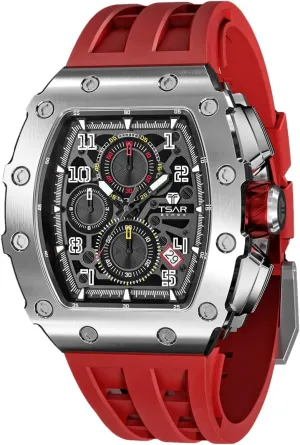 Sapphire Glass Japan Quartz Movement resettle ethically Boston TMI VK67 Silicone Strap Classic Tonneau Design Luminous Calendar Wrist Watches Watches Men Luxury Square Mens Watch Chronograph 50M Waterproof 