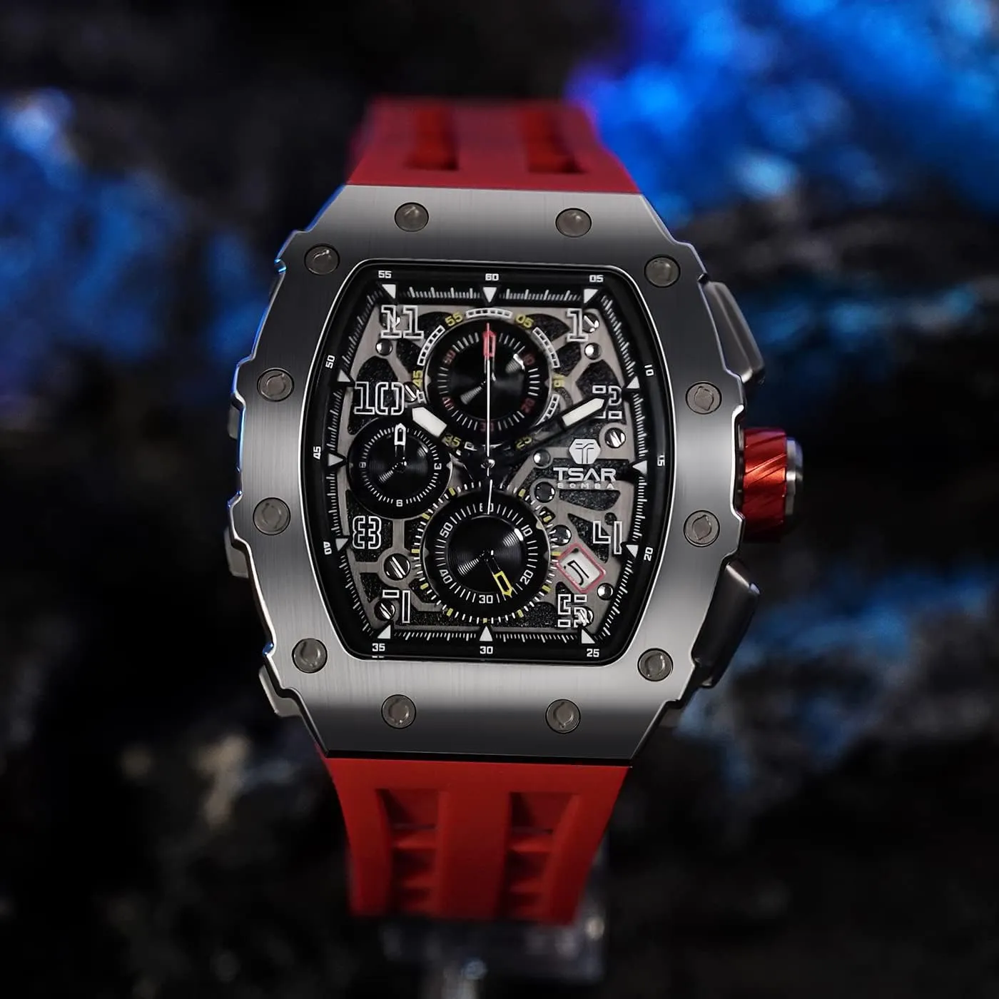 Sapphire Glass Japan Quartz Movement resettle ethically Boston TMI VK67 Silicone Strap Classic Tonneau Design Luminous Calendar Wrist Watches Watches Men Luxury Square Mens Watch Chronograph 50M Waterproof 