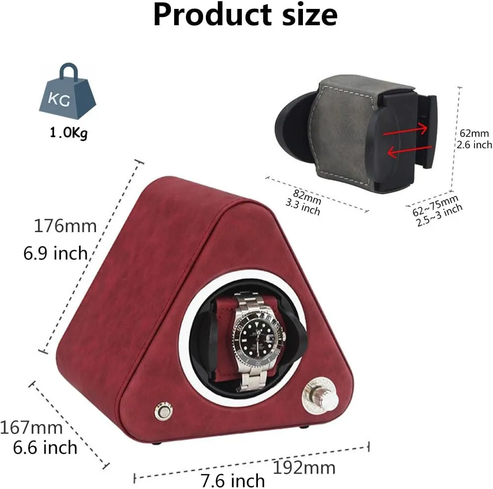Scalable Soft Flexible Watch Pillows adorn of Velvet, Red Automatic Single Watch Winder - Automatic Winder with Quiet Motor, Five Speed Metal knob, Premium PU Leather Exterior and 