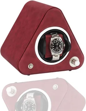 Scalable Soft Flexible Watch Pillows adorn of Velvet, Red Automatic Single Watch Winder - Automatic Winder with Quiet Motor, Five Speed Metal knob, Premium PU Leather Exterior and 