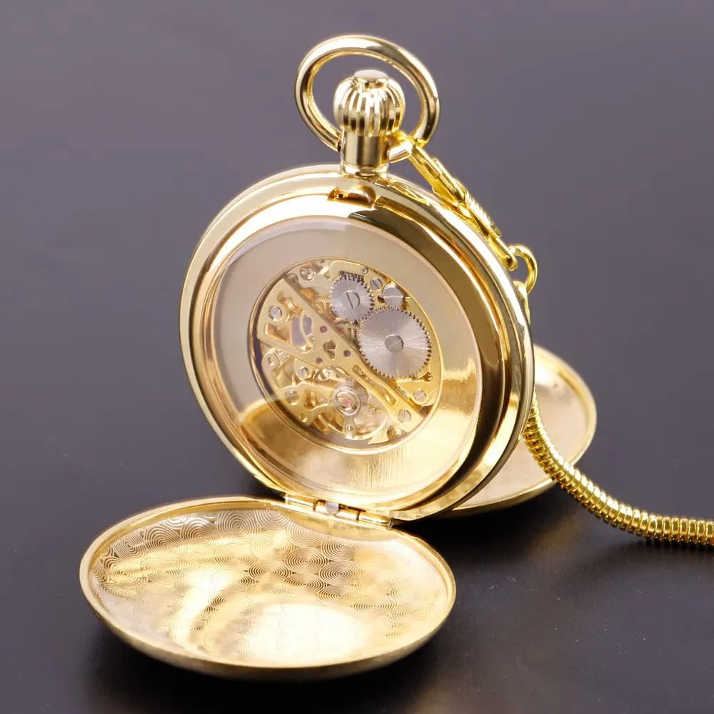 Scale delectable metaphor innovation Men's Pocket Watches with Box Tiong Mechanical Pocket Watch with Chain Copper Antique Arabic Numeral 