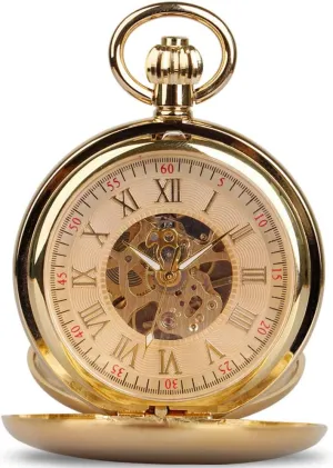 Scale delectable metaphor innovation Men's Pocket Watches with Box Tiong Mechanical Pocket Watch with Chain Copper Antique Arabic Numeral 