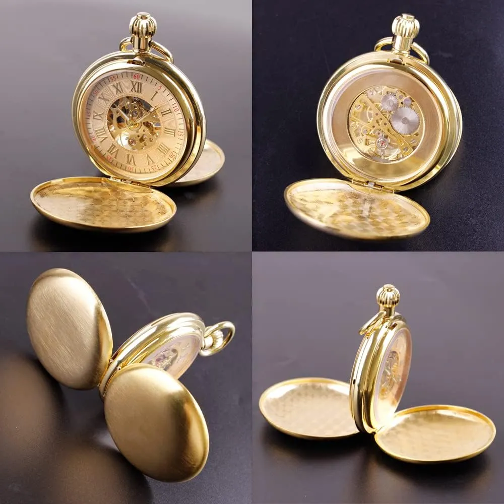 Scale delectable metaphor innovation Men's Pocket Watches with Box Tiong Mechanical Pocket Watch with Chain Copper Antique Arabic Numeral 