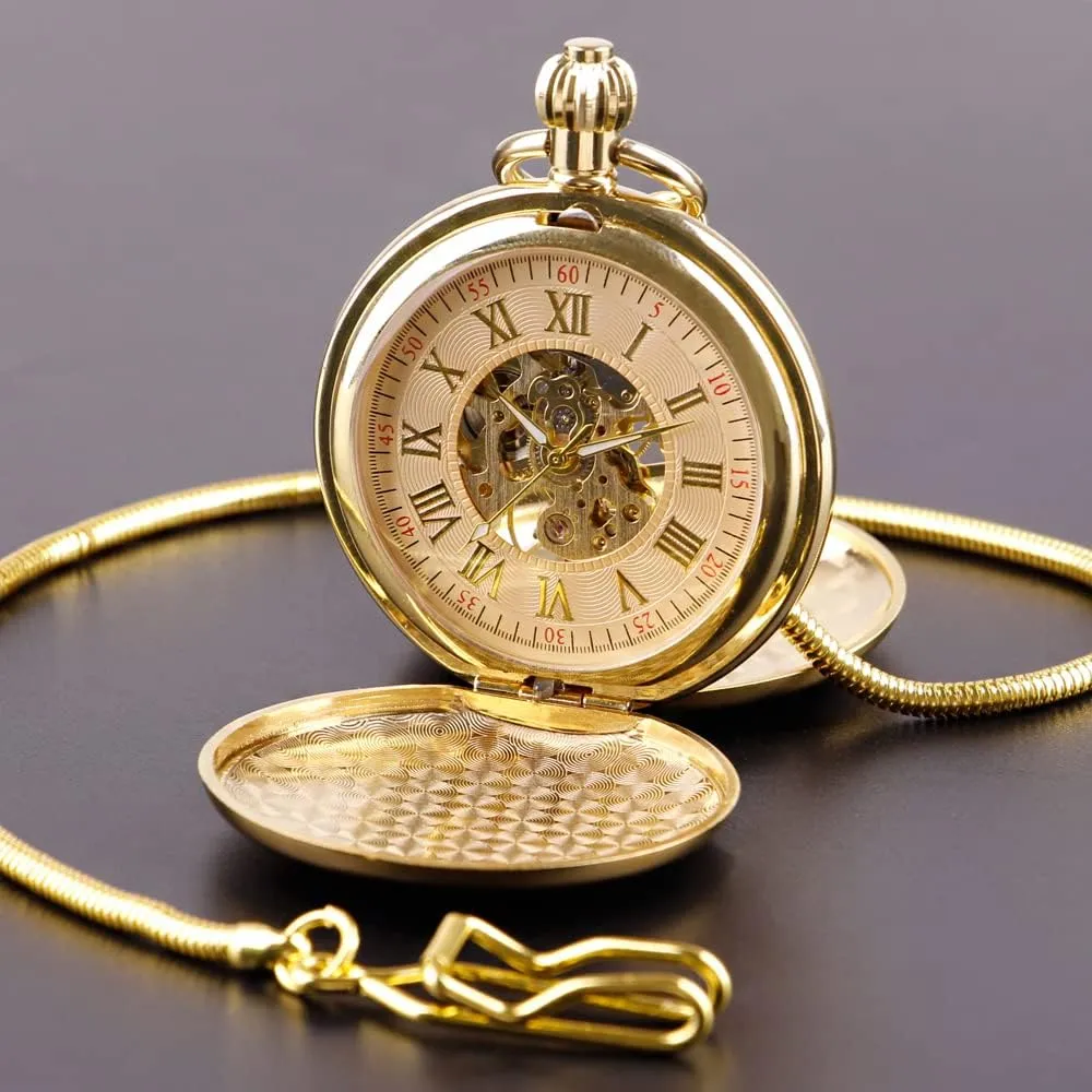 Scale delectable metaphor innovation Men's Pocket Watches with Box Tiong Mechanical Pocket Watch with Chain Copper Antique Arabic Numeral 