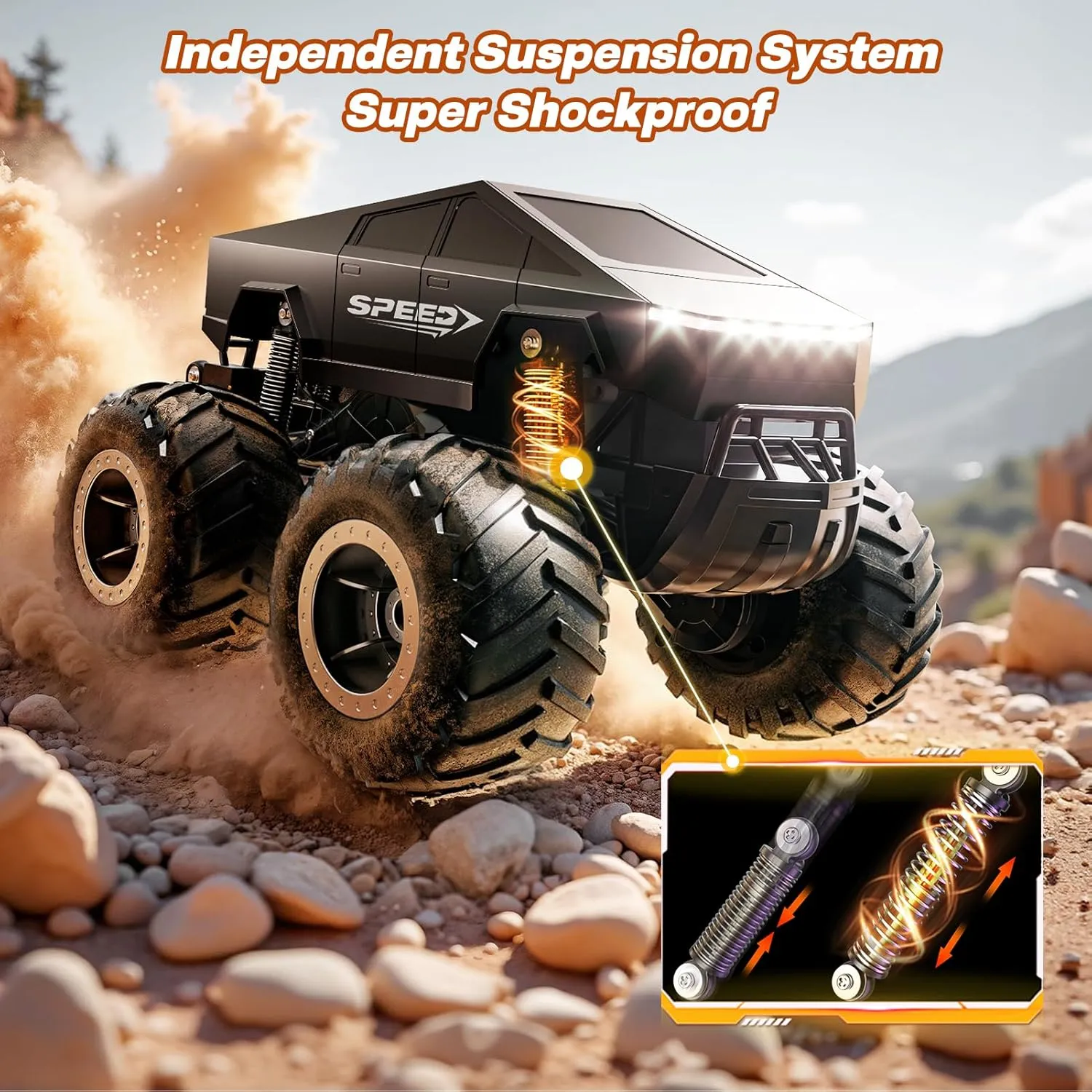 Scale represent categorically Hobby Monster Truck Toys 2.4GHz Pick-up Vehicles Kids Gifts for Boys Age 6 7 8 9 10-12 ,Black Remote Control Car Monster Truck Toy Off-Road Truck - 4WD Waterproof RC Cars for All Terrain, 1:16 