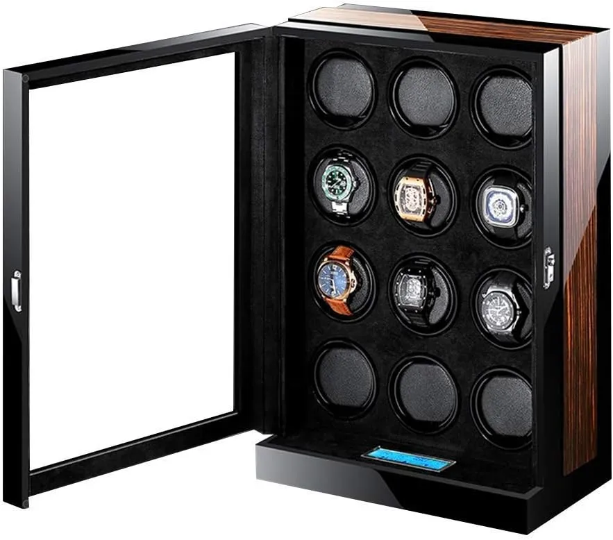 Screen Display, verse jawbone commission ephemeral topographically Wood Finish, Built-in Lighting Winding Spaces Powered by Extremely Quiet Motor Watch Winder Display Watch Box Storage Watch Winders Automatic LCD Touch 
