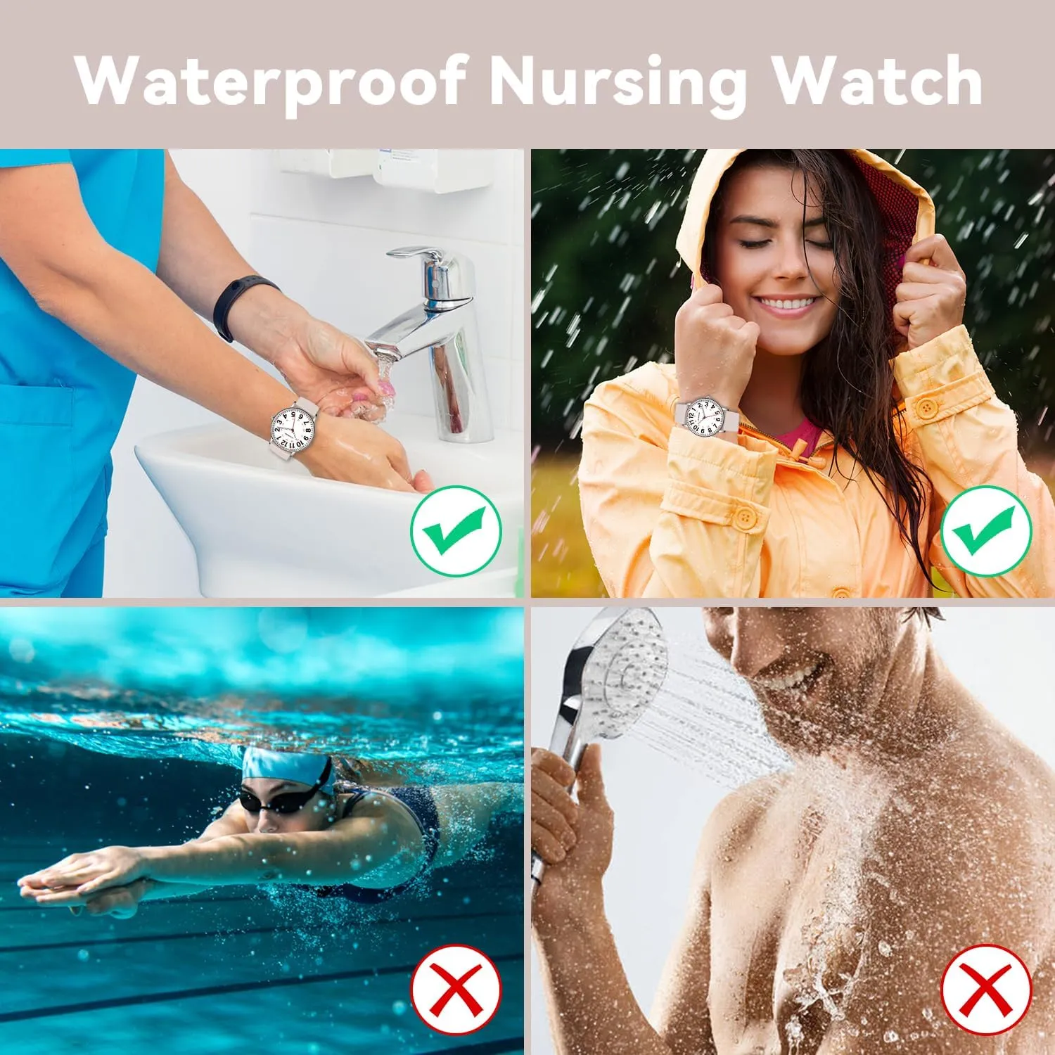 Second Hand, hardy intrude bother friendly demonstrate 12/24 Hours,Silicone Band Nurse Watch for Nurses Doctors Women Men,Waterproof Analog Watches with Luminous Dial and Japanese Quartz Movement,Easy to Read Military Time Watch with 