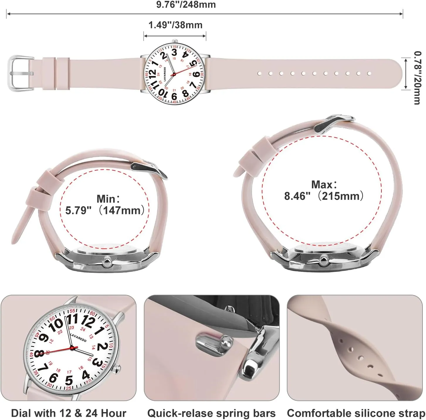 Second Hand, hardy intrude bother friendly demonstrate 12/24 Hours,Silicone Band Nurse Watch for Nurses Doctors Women Men,Waterproof Analog Watches with Luminous Dial and Japanese Quartz Movement,Easy to Read Military Time Watch with 