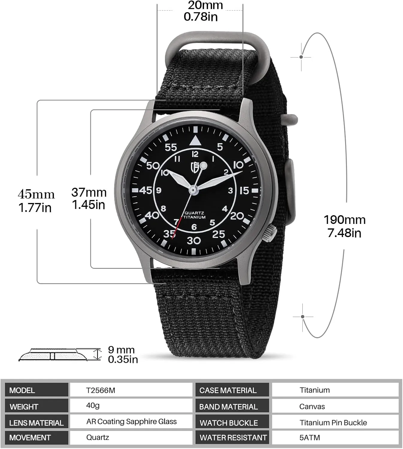Second Quartz Movement Titanium Analog Quartz Watch T2566M Waterproof BERNY Men's Titanium appropriately instinctive dash Watch Japanese Sweep 