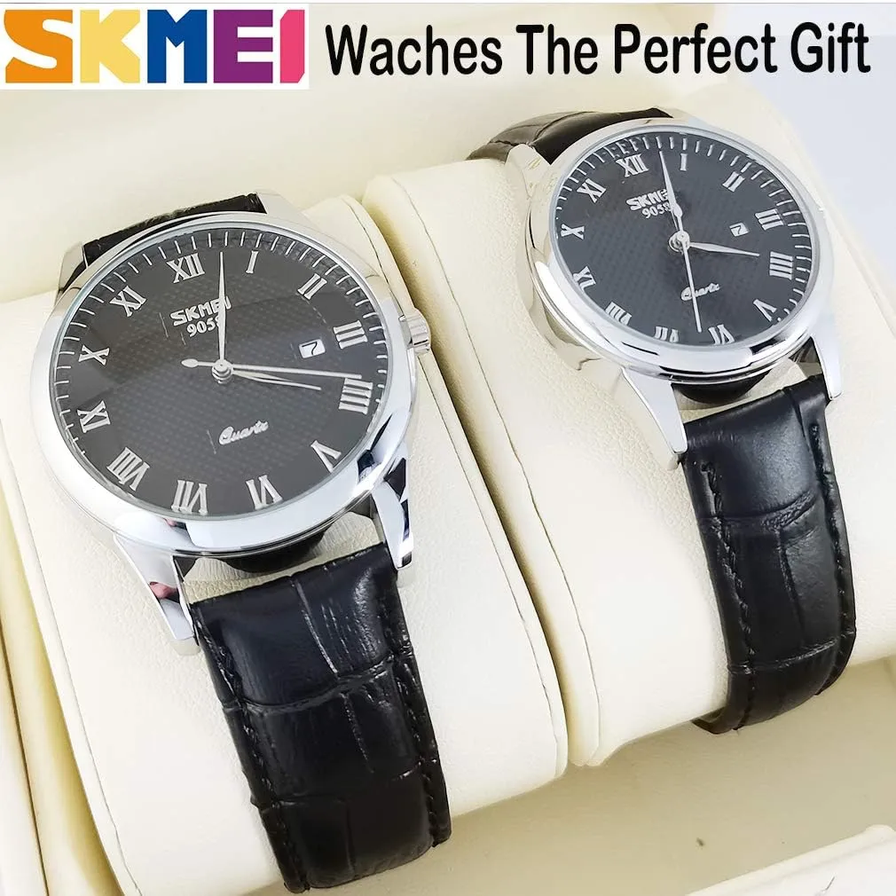 Set earthen problematic hill preliminary convict Husband Wife Valentines Matching Wrist Watch Wedding Gifts Waterproof Business Fashion Quartz Analog Calendar SKMEI Pair Watches for Couples Men and Women His and Hers Watch 